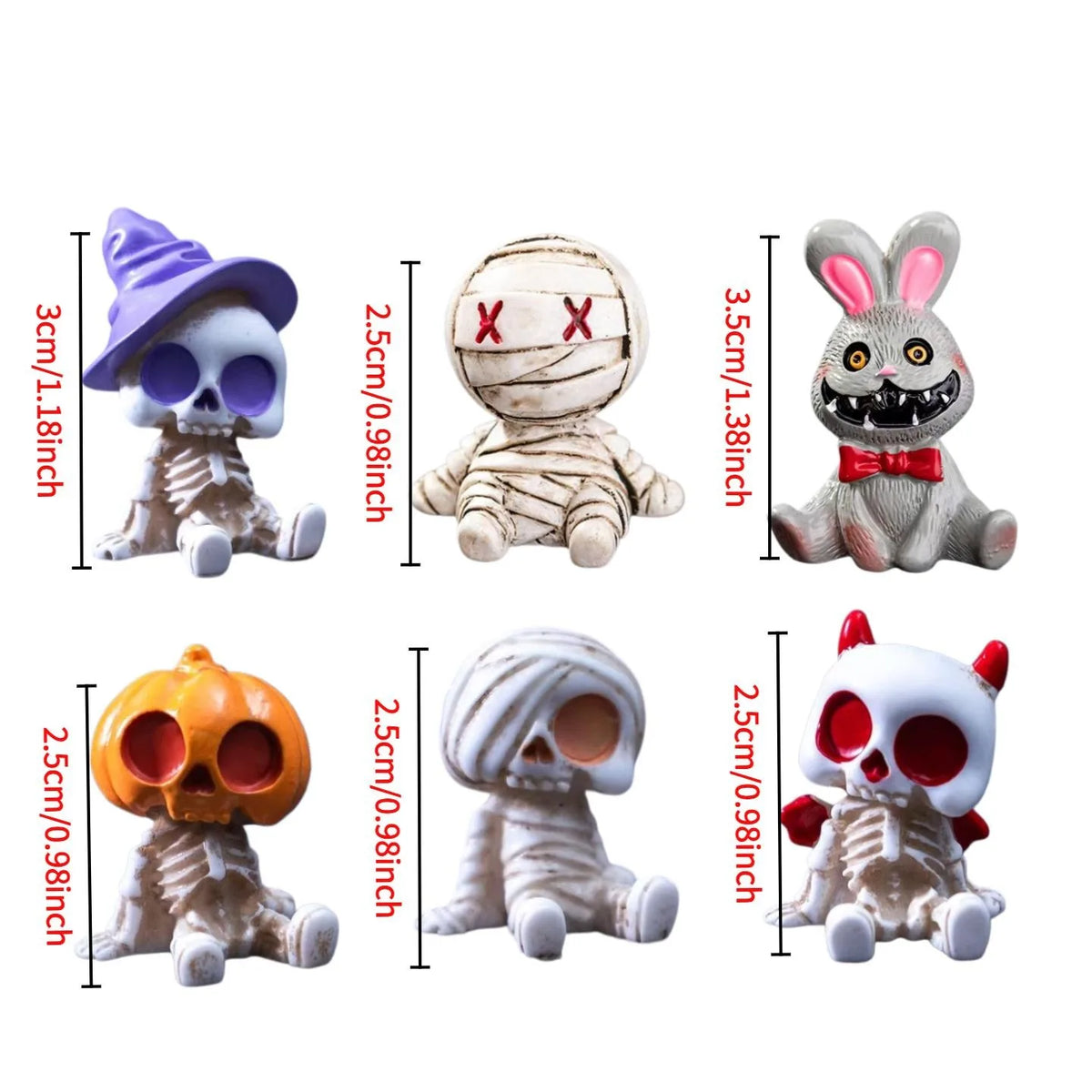 Halloween Skeleton & Mummy Mini Resin Figurines – 4/6Pcs Halloween Figurines PLUSH 6Pcs