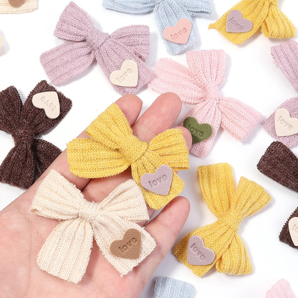 6pcs Knitted Bows Heart Tag – DIY Gift Craft Headwear Decor Craft Bow Set PLUSH