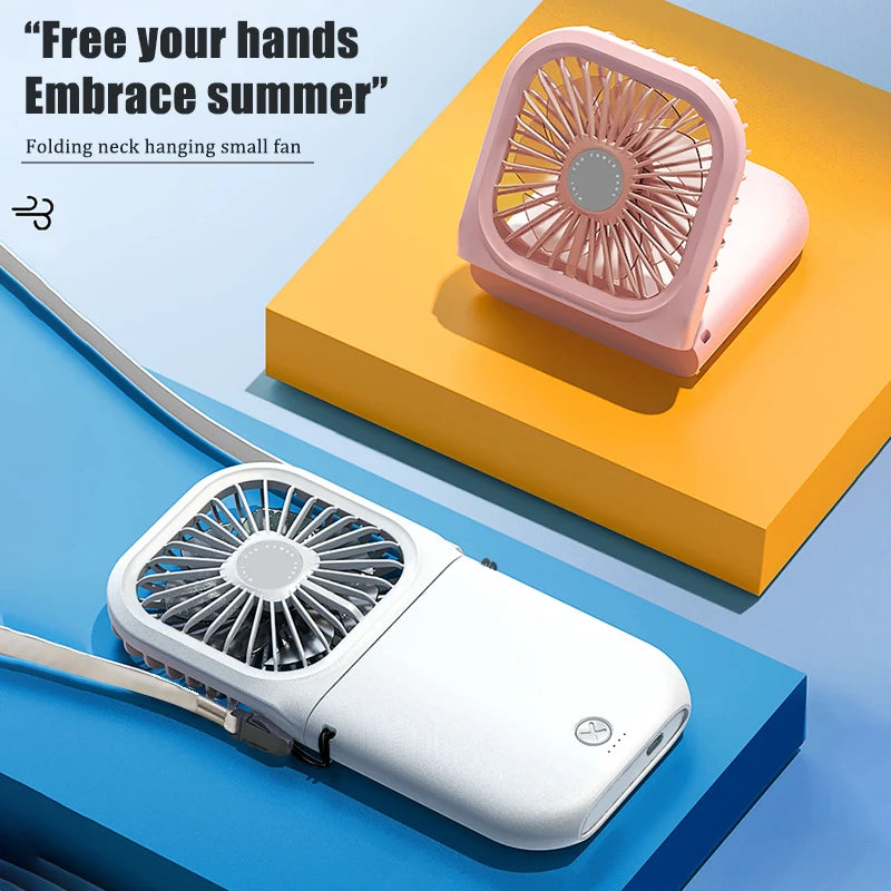 Foldable Handheld Neck Fan – USB Rechargeable 1200mAh Portable Neck Fan PLUSH