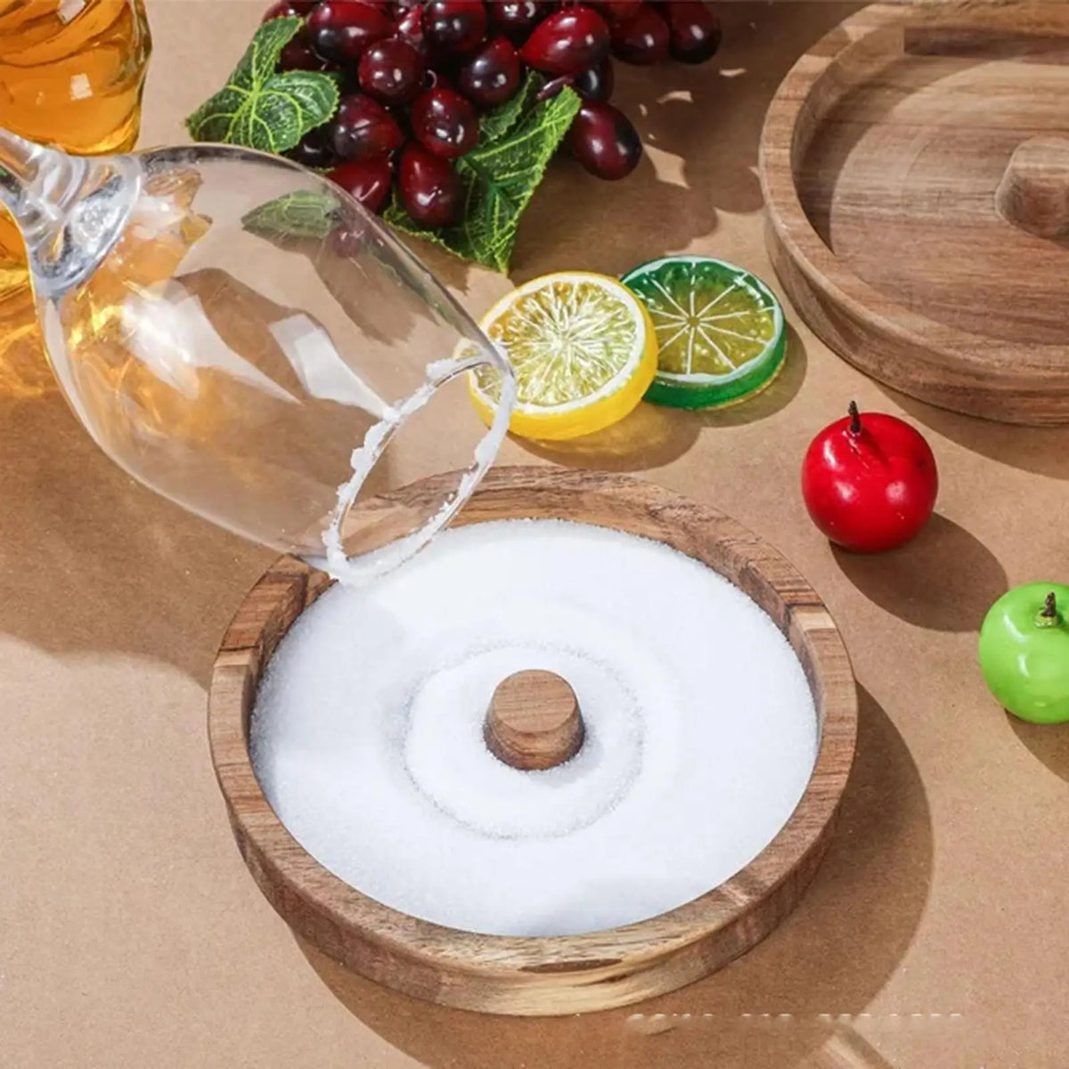 Wooden Margarita Salt & Sugar Rimmer Dish | Bar Accessory Cocktail Rimmer Dish PLUSH
