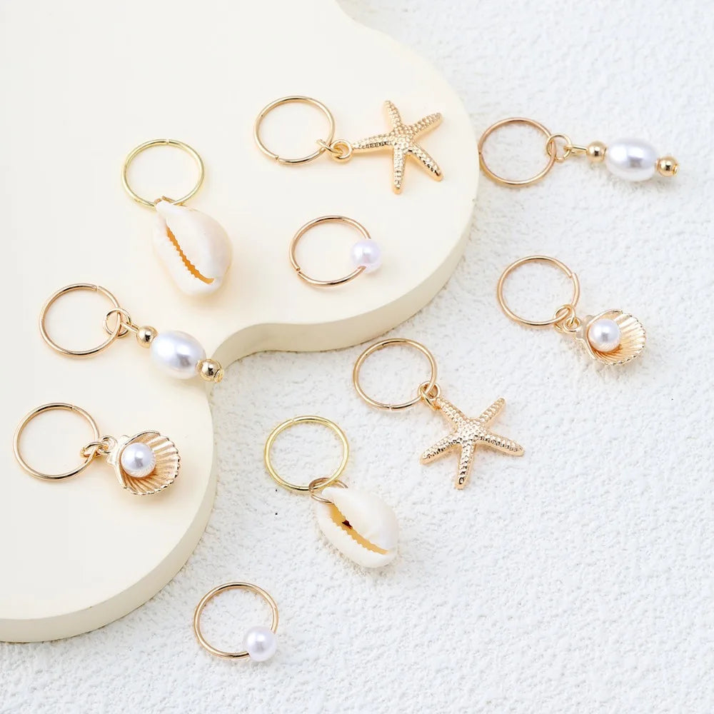 Bohemian Sea Star Shell Pearl Hair Rings – 10pcs Dreadlock Beads Hair Rings Set PLUSH
