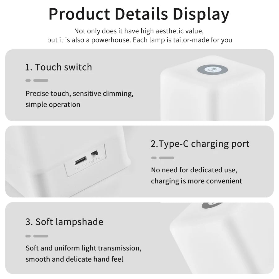 RGB LED Rechargeable Table Lamp – Dimmable Bedside Night Light LED Table Lamp PLUSH