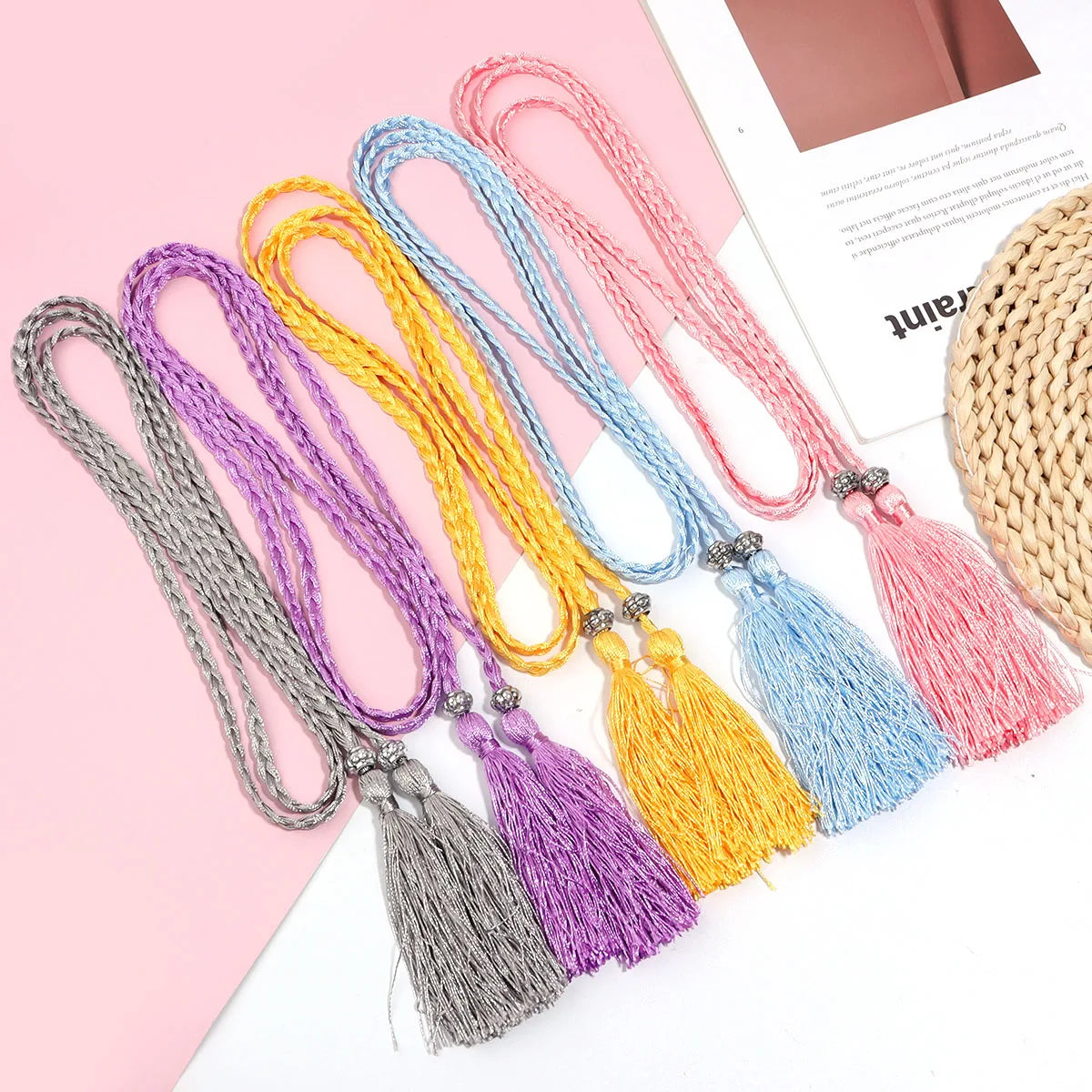 168cm Colorful Braided Tassel Belt – DIY Woven Rope Waist Belt Braided Tassel Belt PLUSH