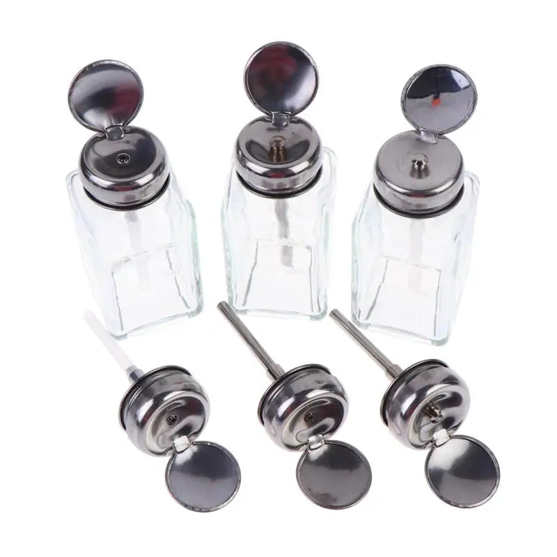 Glass Pump Dispenser Bottle 150ml – Refillable Nail Salon Jar Nail Pump Dispenser PLUSH