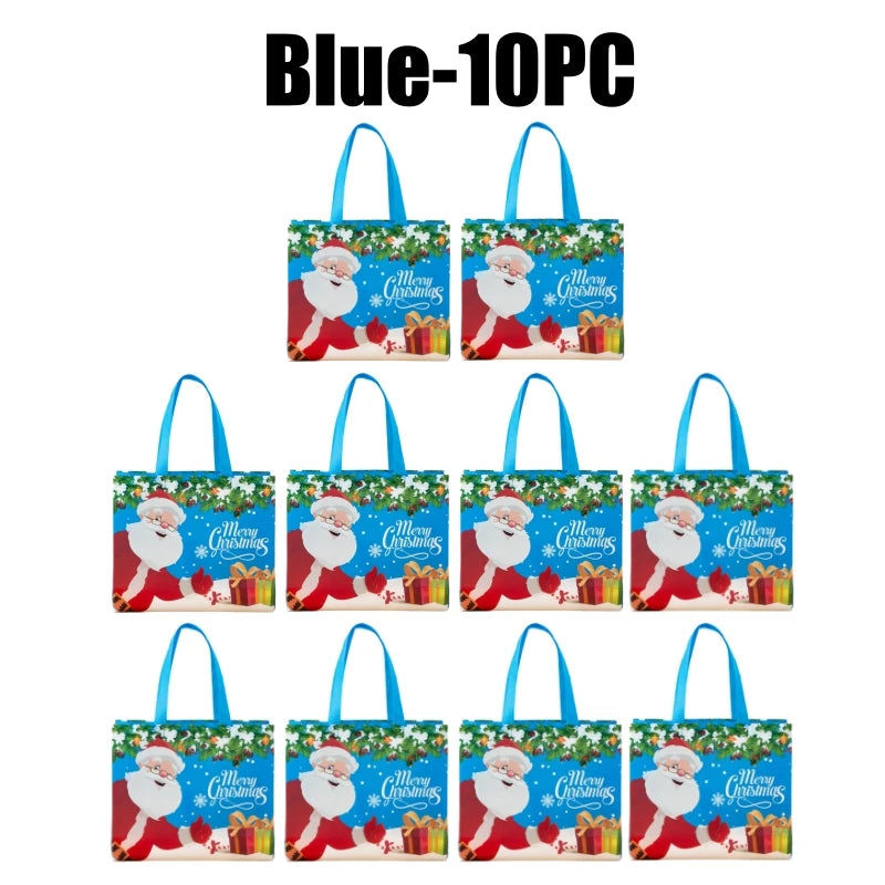 Christmas Non-Woven Gift Tote Bags with Handles – Xmas Party Christmas Gift Bags PLUSH Blue-10PC L-36x47cm