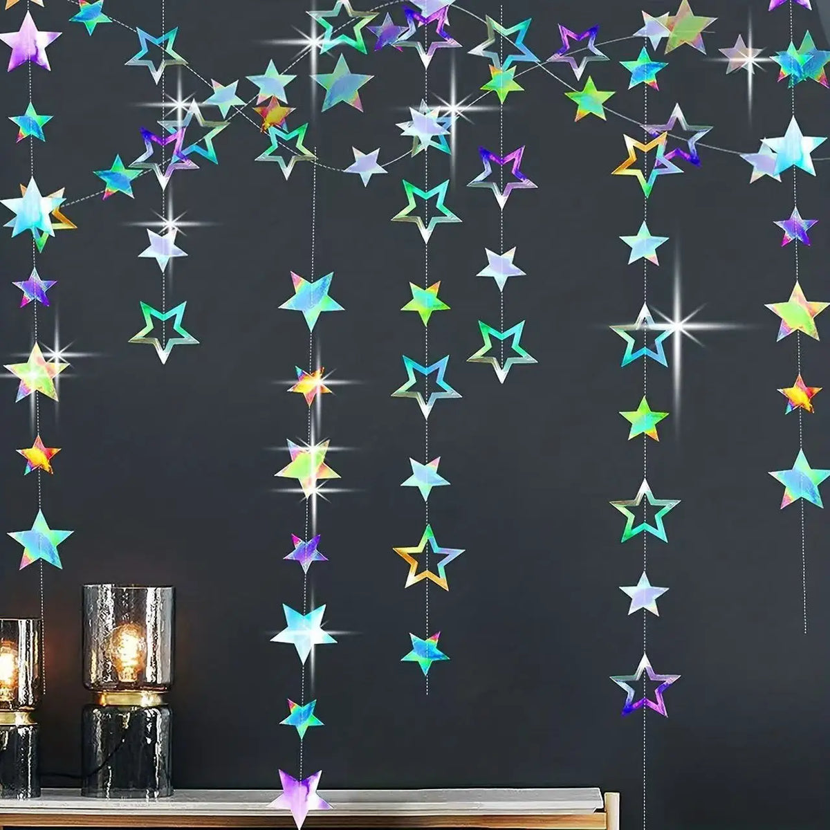 Silver Holographic Star Tinsel Garland – Party & Wedding Decor Party Tinsel Garland PLUSH