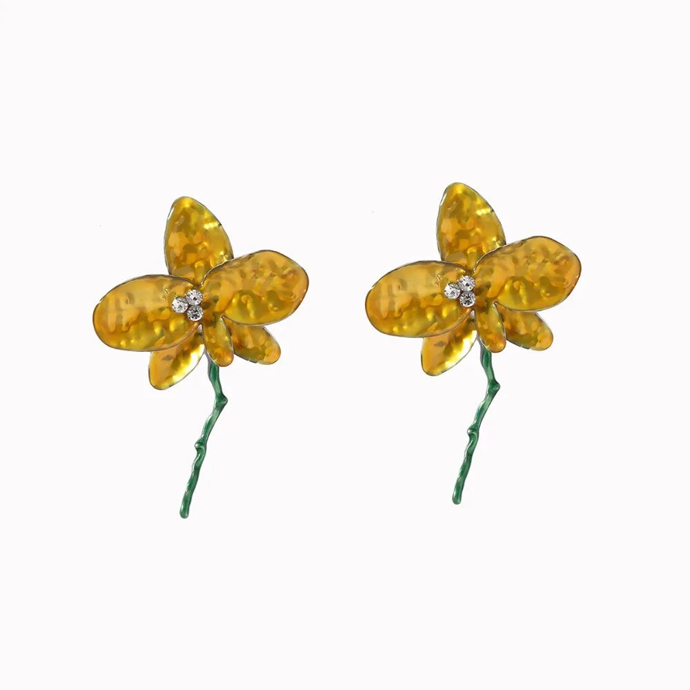 Vintage Enamel Flower Dangle Earrings – Bold Statement Jewelry Dangle Earrings PLUSH Yellow