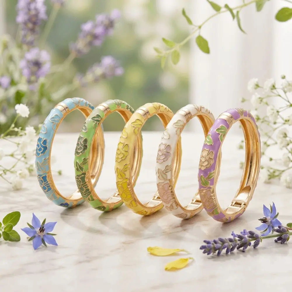 Flower Enamel Wide Bangle Bracelet – Colorful Women's Cuff Enamel Bangle Bracelet PLUSH