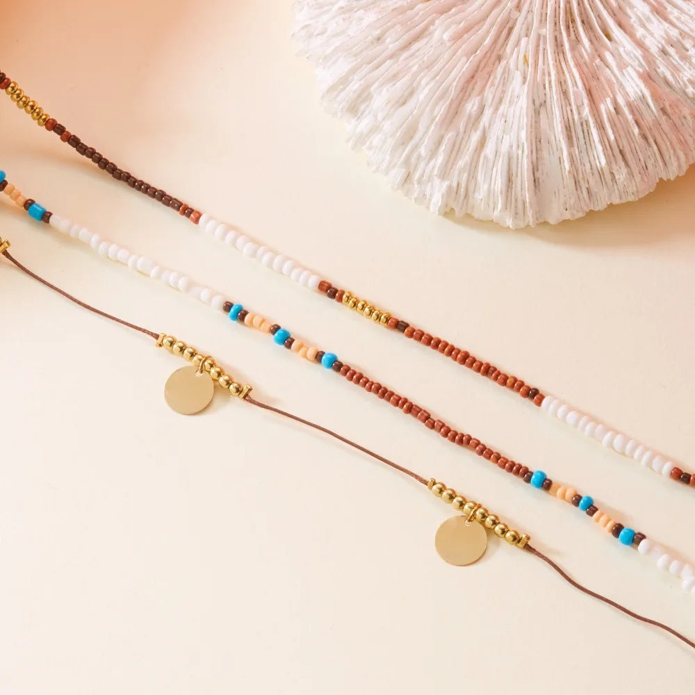 Bohemian Multi-Layer Bead Necklace – Brown Clavicle Chain Beaded Necklace PLUSH