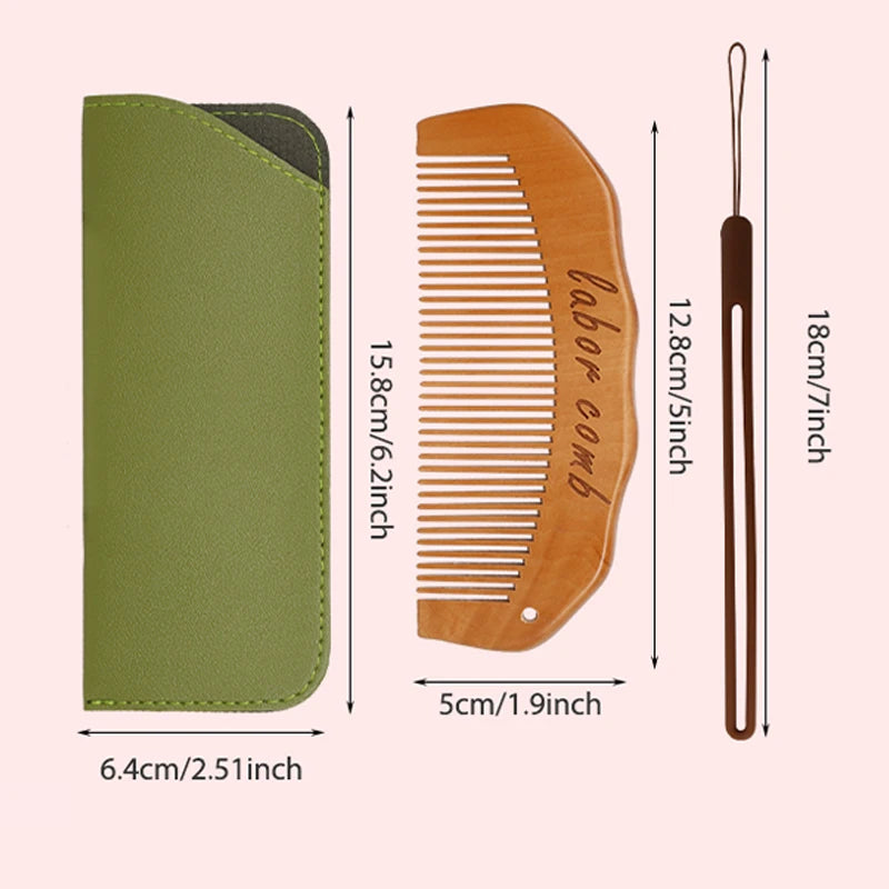 Wooden Birth Comb – Labor & Delivery Hospital Bag Essential Labor Support Tool PLUSH Set