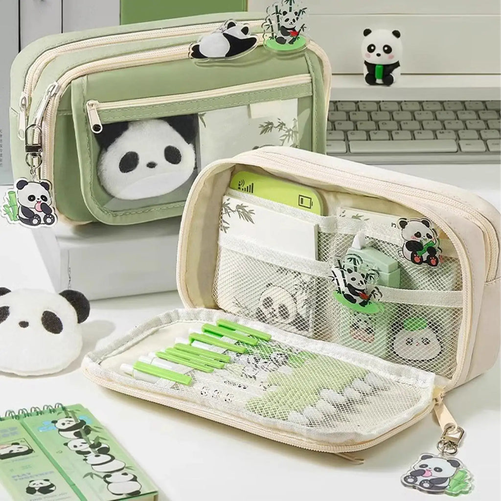 Panda Pencil Case Large Capacity – Brooch, Keychain & Stickers Pencil Case PLUSH