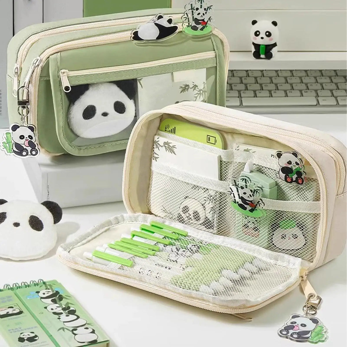 Panda Pencil Case Large Capacity – Brooch, Keychain & Stickers Pencil Case PLUSH