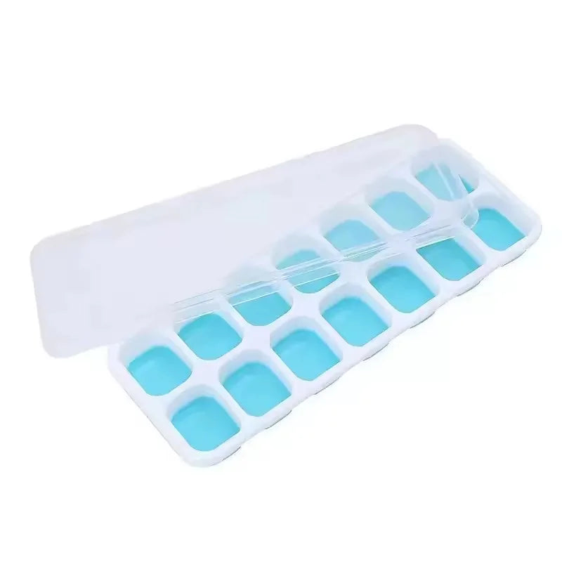 Silicone Ice Cube Tray with Lid – 14 Square Easy Release Mold Ice Cube Tray PLUSH Blue