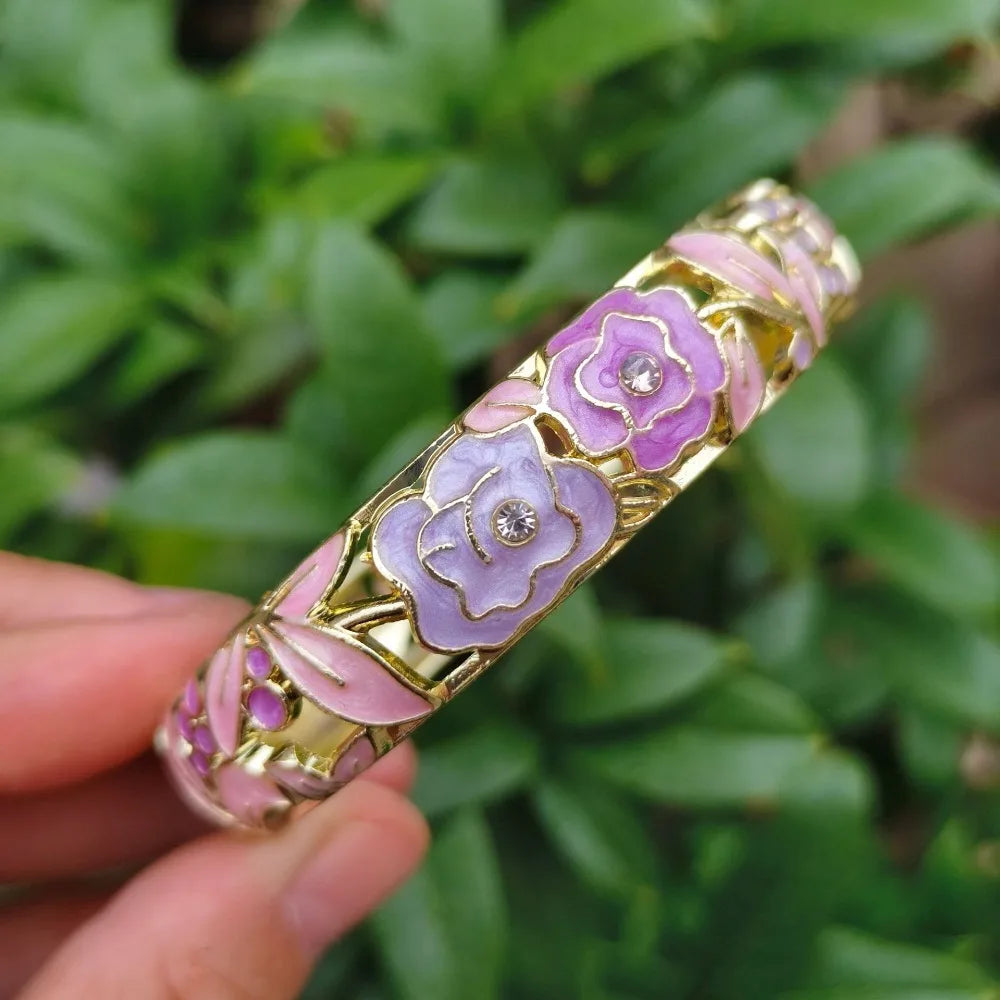 Chinese Cloisonné Enamel Peony Bangle – Filigree Flower Bracelet Enamel Bangle PLUSH 2