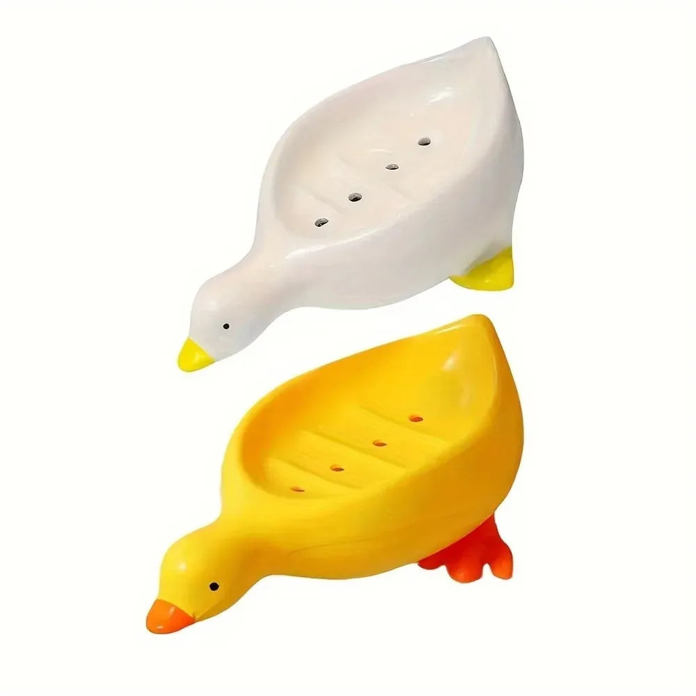 Duck-Shaped Self-Draining Soap Tray – Bathroom Soap Holder Soap Dish Tray PLUSH