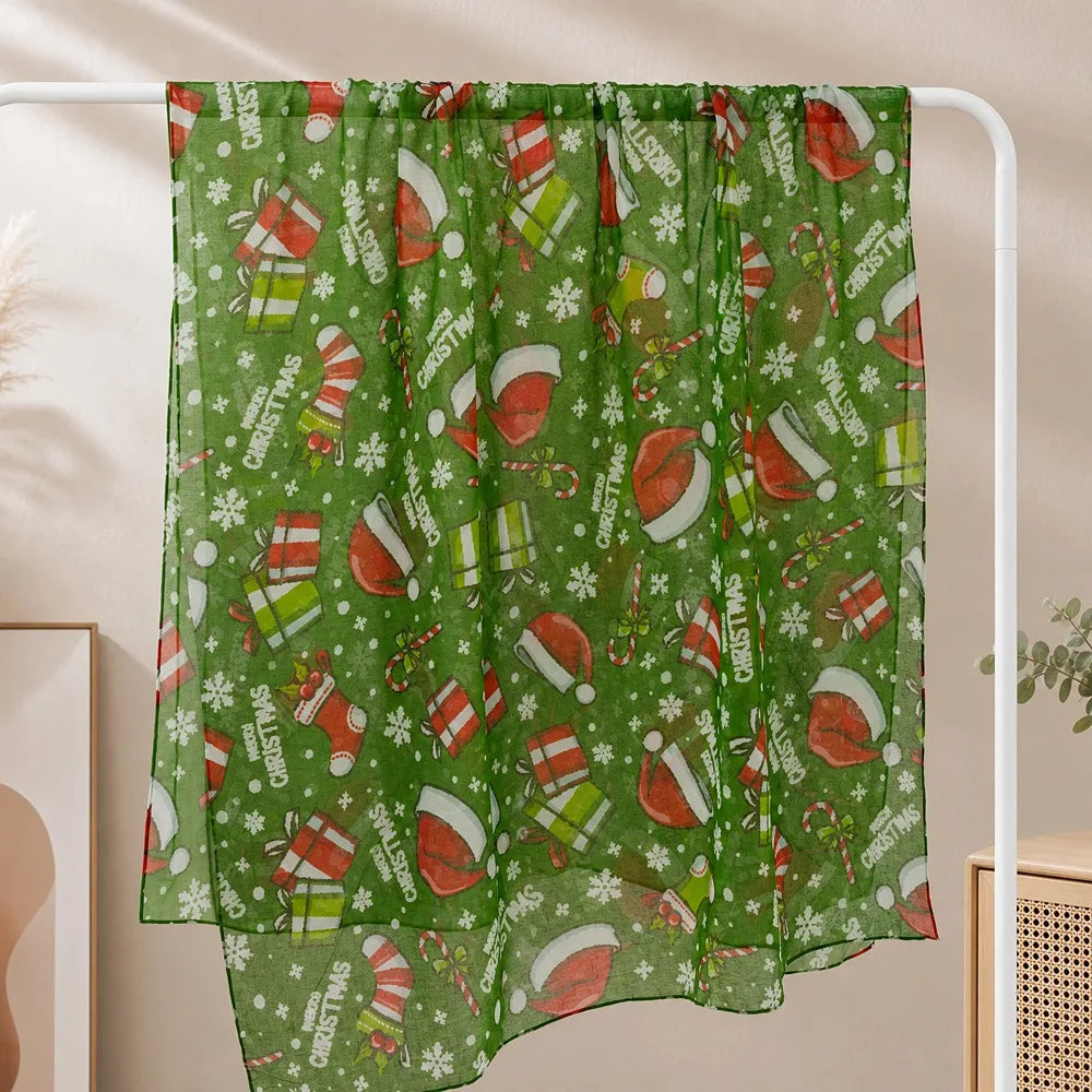 Women's Christmas Voile Scarf – Snowman Print Shawl 180x90cm Holiday Voile Scarf PLUSH 15