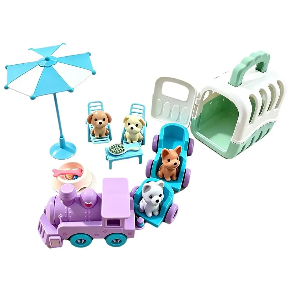 Mini Pretend Play Pet Toy Set with Carrier & Train for Kids Pretend Play Toy Set PLUSH D