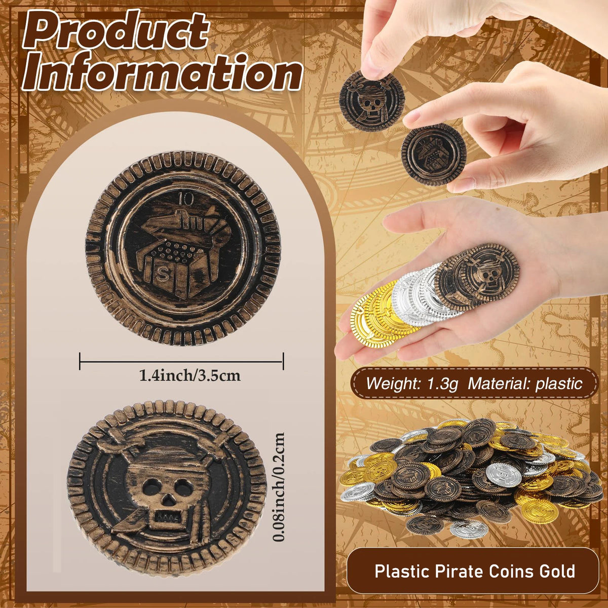 Plastic Pirate Treasure Coins – Gold Silver Bronze Party Toys Toy Party Coins PLUSH