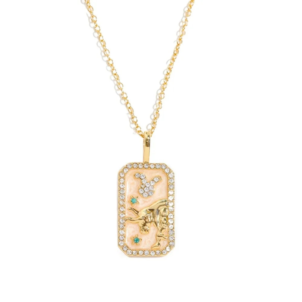 Gold Plated Zodiac Constellation Pendant Necklace – 12 Signs Pendant Necklace PLUSH Taurus