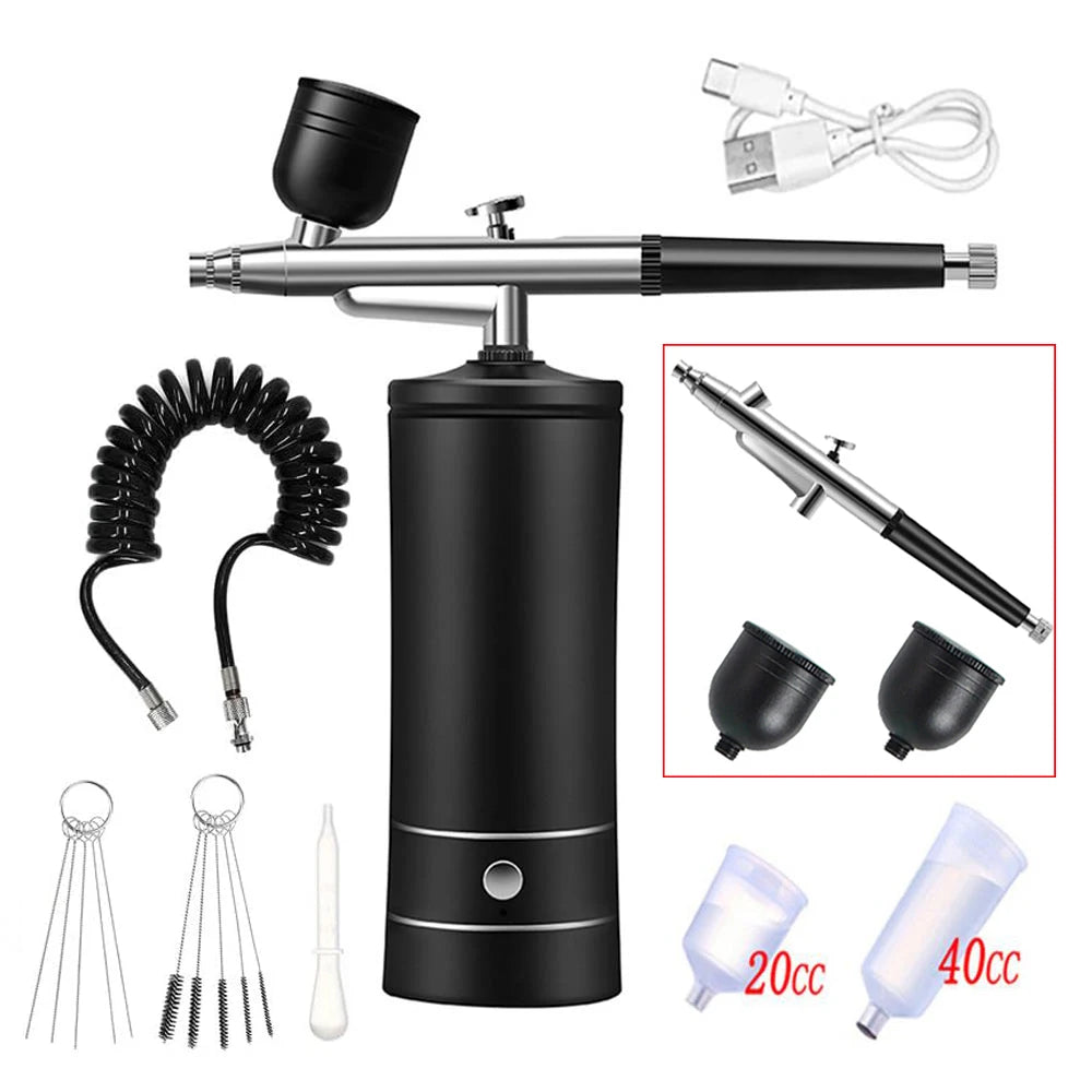 Portable Airbrush Kit with Compressor – Nail Art & Crafts Airbrush Compressor Kit PLUSH Black Kit