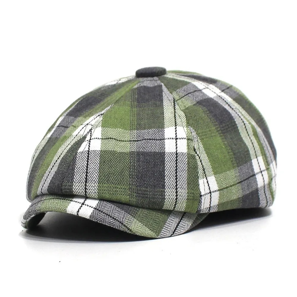 Women's Plaid Newsboy Beret Cap – Lightweight Octagonal Hat Newsboy Beret Cap PLUSH Style A