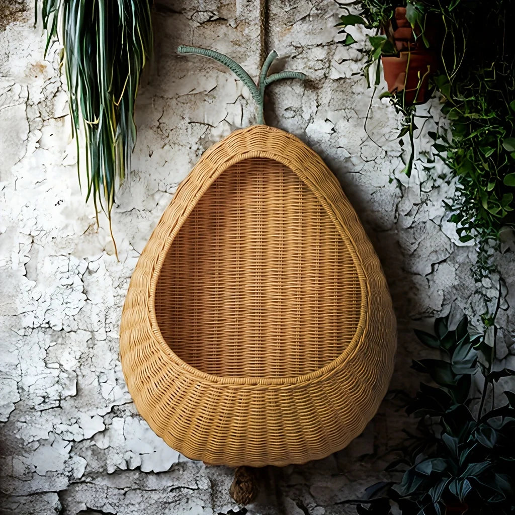 Rustic Handwoven Apple Wall Basket – Natural Vine Home Organizer Wall Storage Basket PLUSH