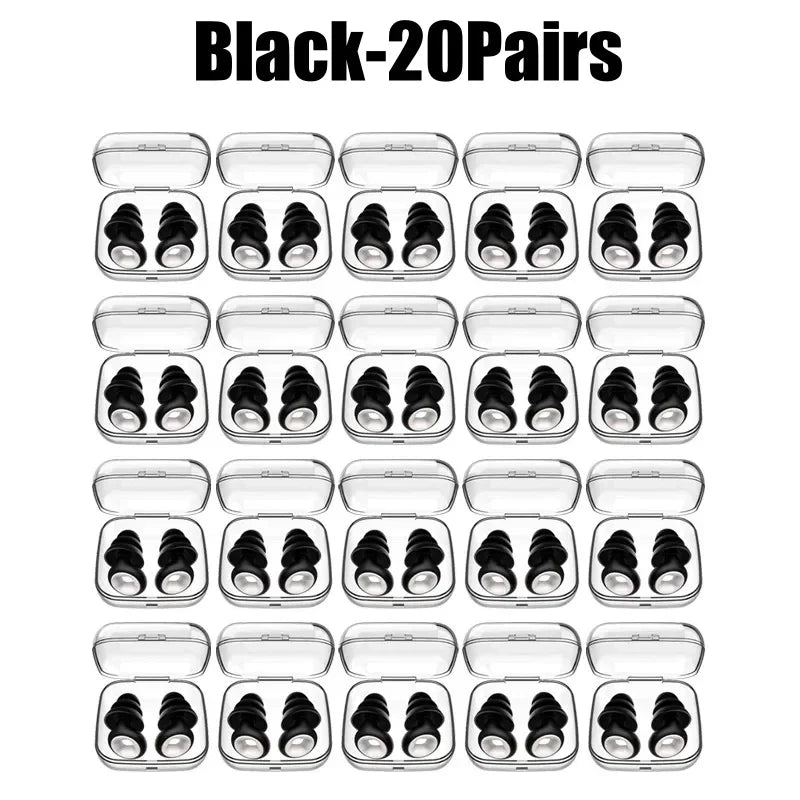 Silicone Earplugs Noise Reduction Soundproof Sleep Ear Plugs Noise Reduction Earplugs PLUSH Black-20Pairs