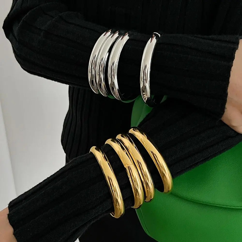 Vintage Punk Metal Bangle Set – Stackable Wide Bracelets 3–8pc Stackable Bangle Set PLUSH