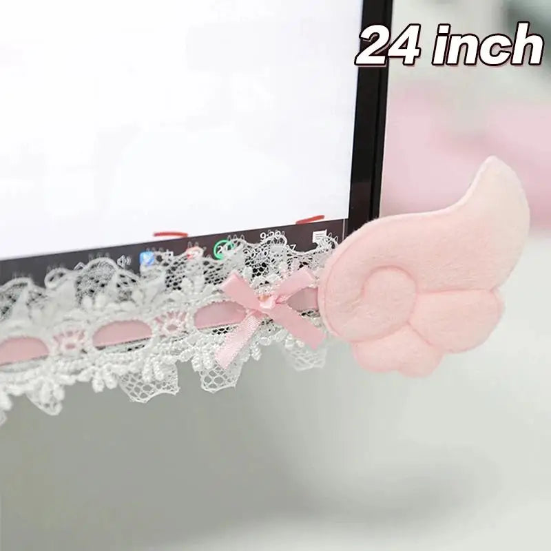 Black Bow Lace Wing Monitor Border Decor Strip Stickers Monitor Decor Sticker PLUSH A2
