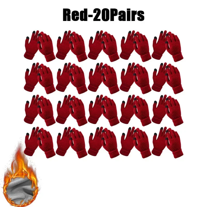 Winter Touch Screen Gloves – Warm Knit Mittens Unisex Winter Knit Gloves PLUSH Red-20Pairs