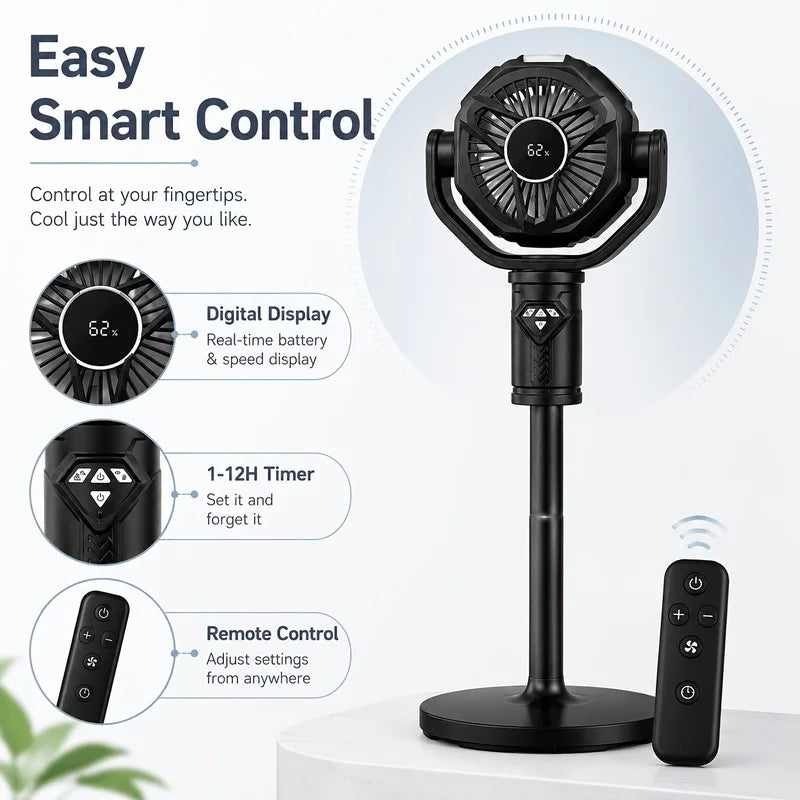 Rechargeable Standing Fan – 10-Speed Oscillating, Remote Control Rechargeable Floor Fan PLUSH