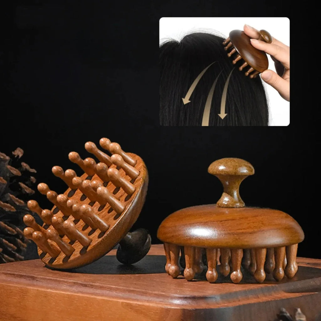 Sandalwood Scalp Massage Comb – Wooden Guasha Body Tool Scalp Massage Comb PLUSH Brown Comb