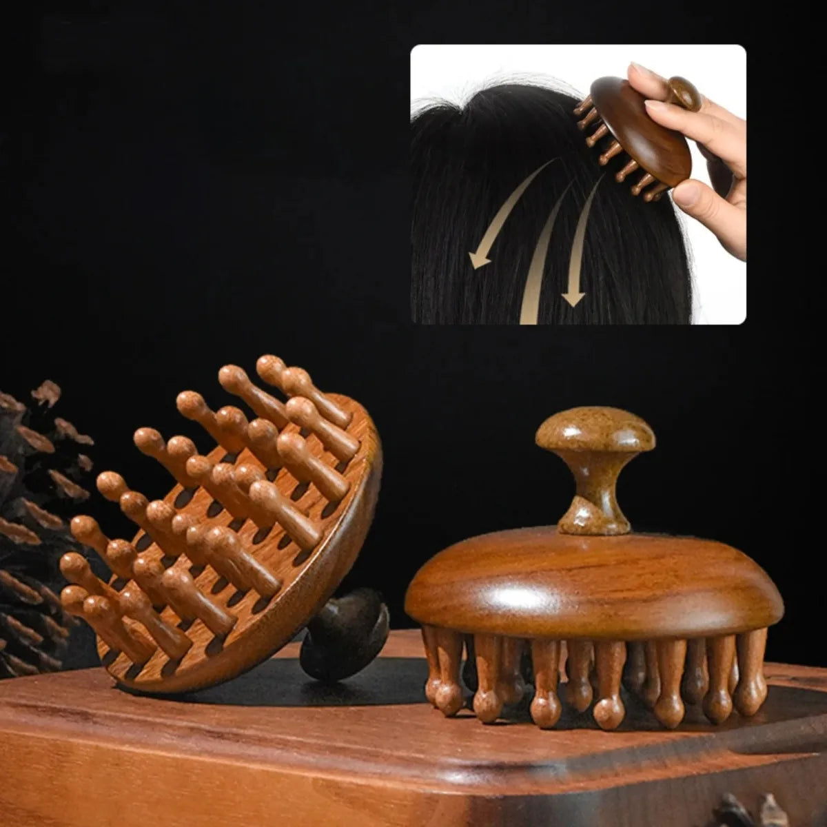 Sandalwood Scalp Massage Comb – Wooden Guasha Body Tool Scalp Massage Comb PLUSH Brown Comb