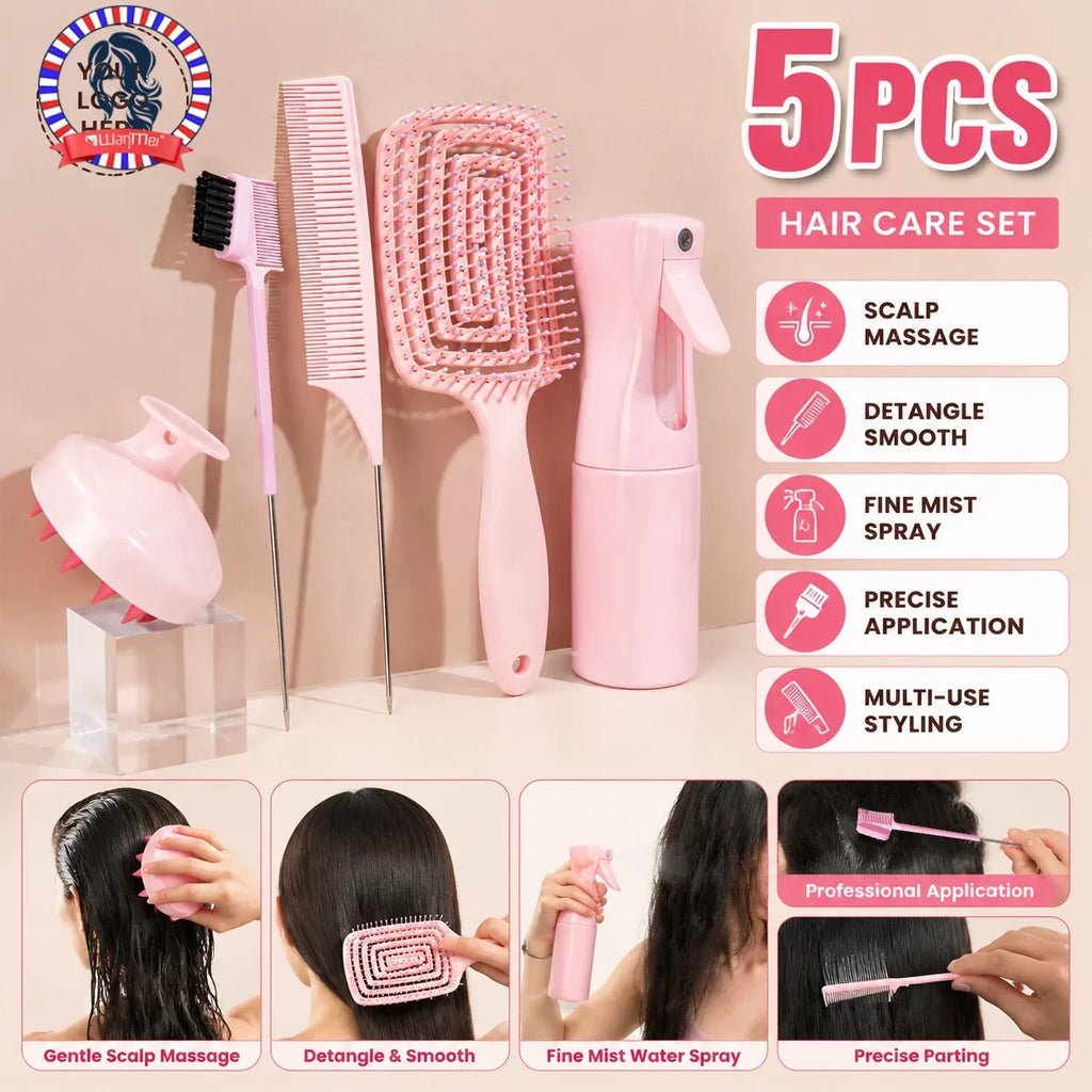 5-Piece Hair Care Set – Detangling Brush & Scalp Massager Hair Care Set PLUSH