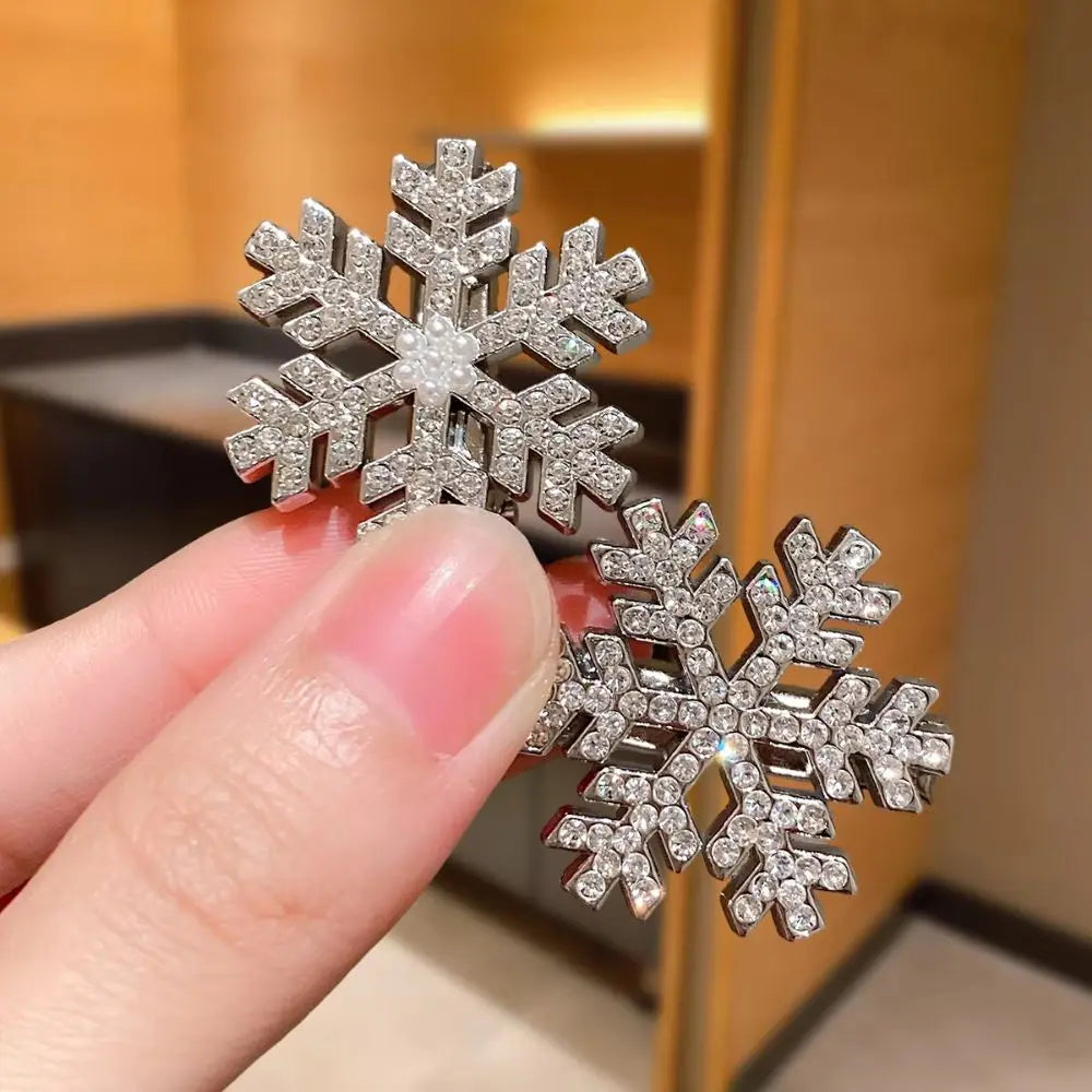 Rhinestone Snowflake Hair Clips Silver Korean Barrettes 10pcs Hair Barrette Set PLUSH