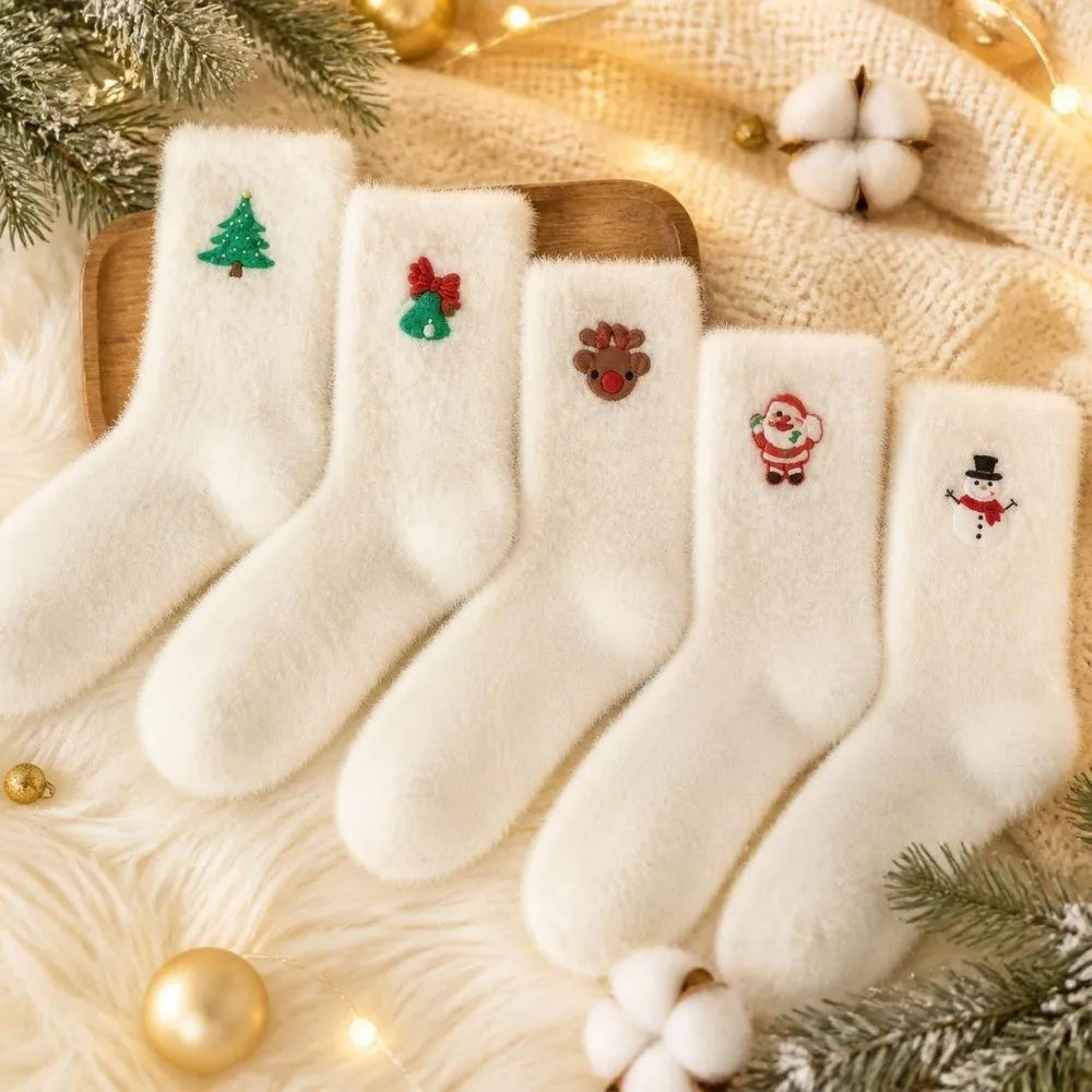 Furry Christmas Plush Socks – Warm Women's Holiday Tube Socks Holiday Plush Socks PLUSH