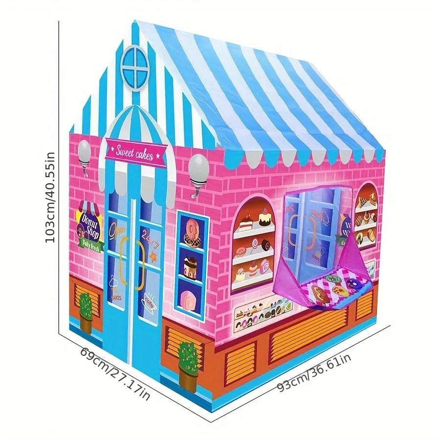 Kids Sweet Shop Play Tent – Pink Blue Striped Dessert Playhouse Kids Play Tent PLUSH house