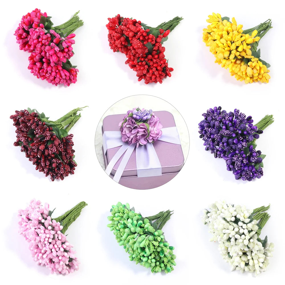36pcs Artificial Berry Stamen Flower Heads with Leaves | Wedding Decor Artificial Flower Heads PLUSH