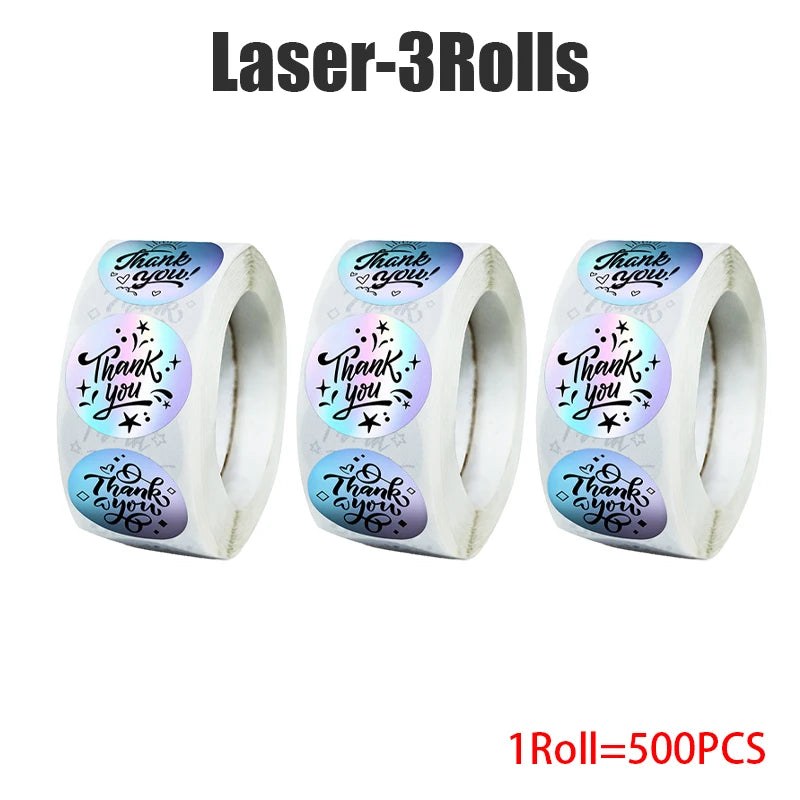 500pcs Laser Thank You Stickers 1 Inch Self-Adhesive Labels Packaging Sticker Labels PLUSH Laser-3Rolls 1Roll for 500PCS