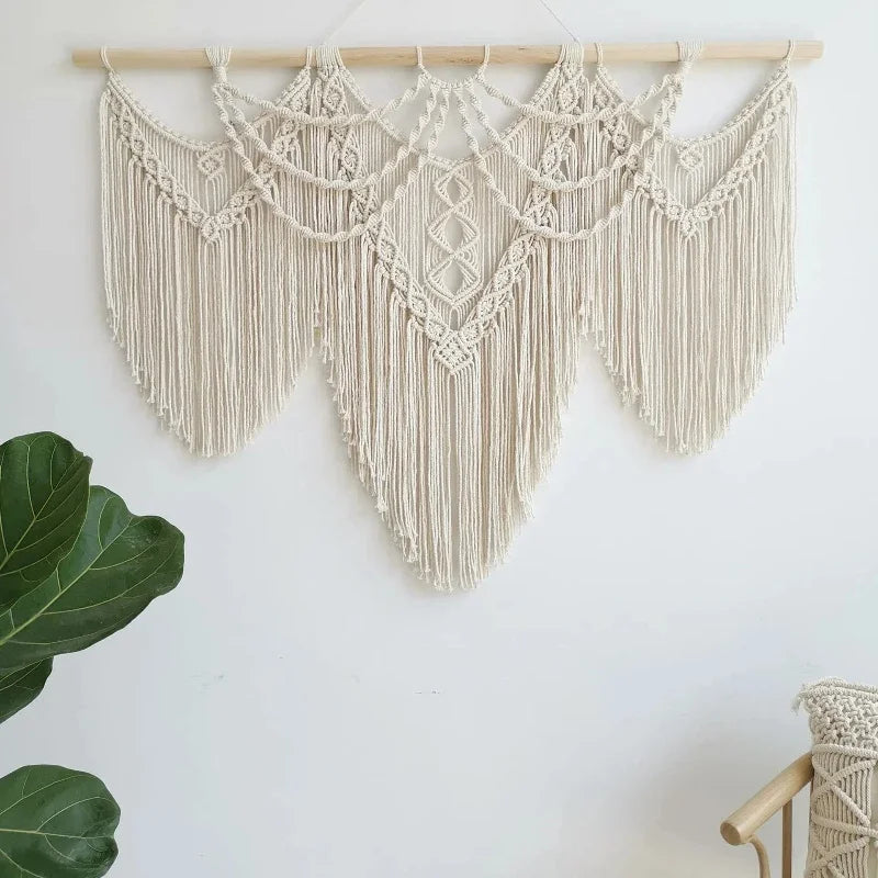 Bohemian Handmade Woven Cotton Rope Tassel Wall Tapestry Wall Hanging Tapestry PLUSH
