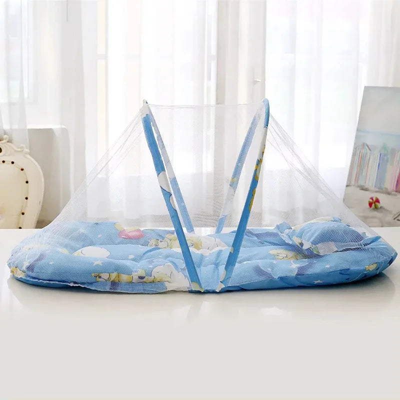 Foldable Baby Crib Mosquito Net with Cotton Pillow | 0–1Y Baby Crib Mosquito Net PLUSH