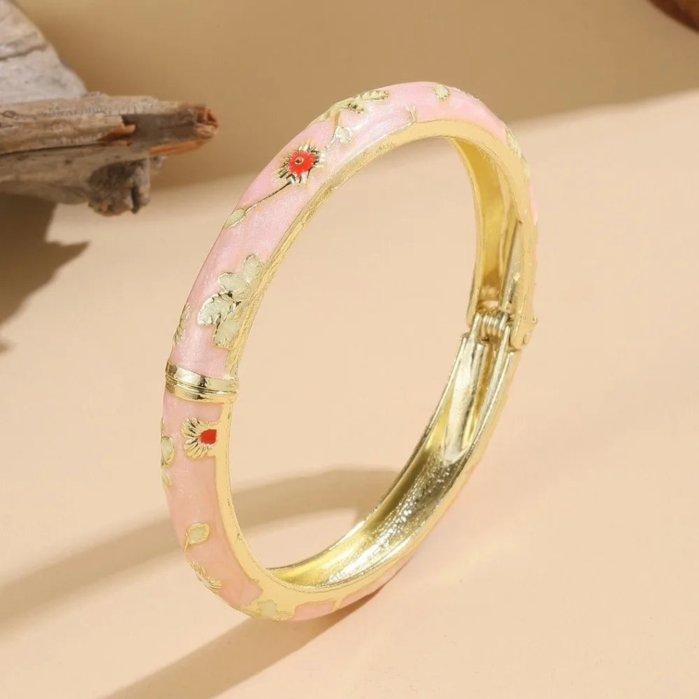 Flower Enamel Cloisonné Bangle – Vintage Filigree Bracelet Enamel Bangle PLUSH