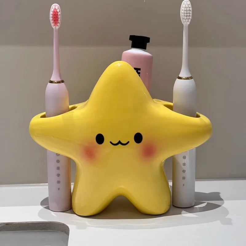 Yellow Star Ceramic Toothbrush & Toothpaste Holder Organizer Toothbrush Holder PLUSH