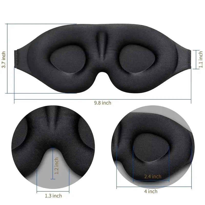 Black 3D Sleep Eye Mask – Adjustable, Breathable Light Blocker Sleep Eye Mask PLUSH