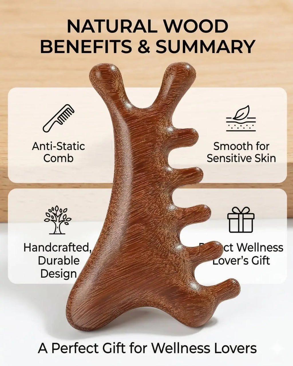 Wooden Scalp Massager Comb & Gua Sha Tool – Wet & Dry Scalp Massage Comb PLUSH