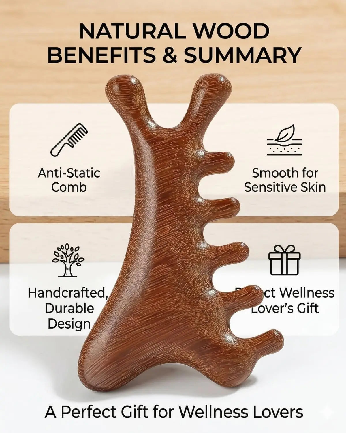Wooden Scalp Massager Comb & Gua Sha Tool – Wet & Dry Scalp Massage Comb PLUSH
