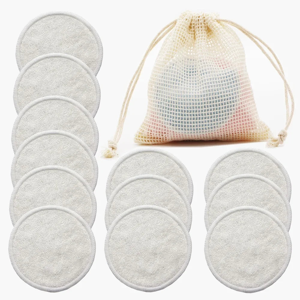 Reusable Bamboo Fiber Makeup Remover Pads – 12pcs Washable Makeup Remover Pads PLUSH White