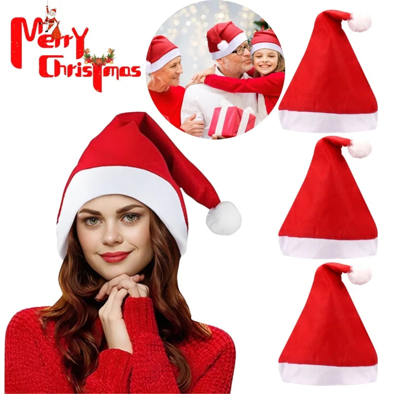Christmas Santa Party Hats for Kids & Adults – Non-Woven Holiday Party Hat PLUSH