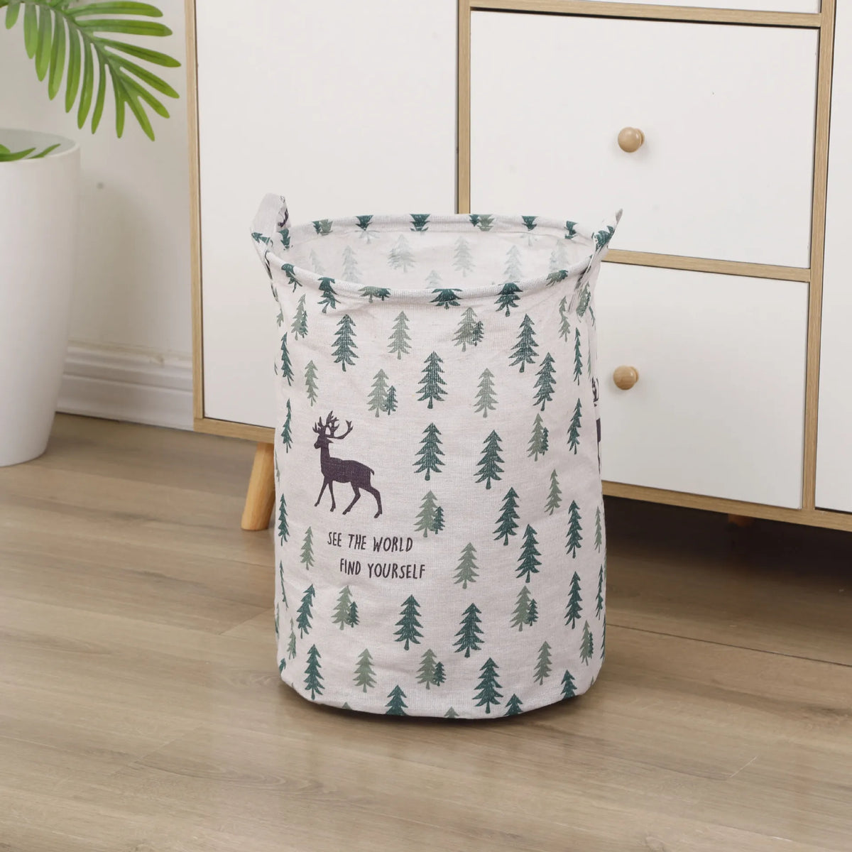 Foldable Cotton Laundry Hamper Basket – Clothes & Toy Organizer Laundry Hamper Basket PLUSH Elk 40X50cm