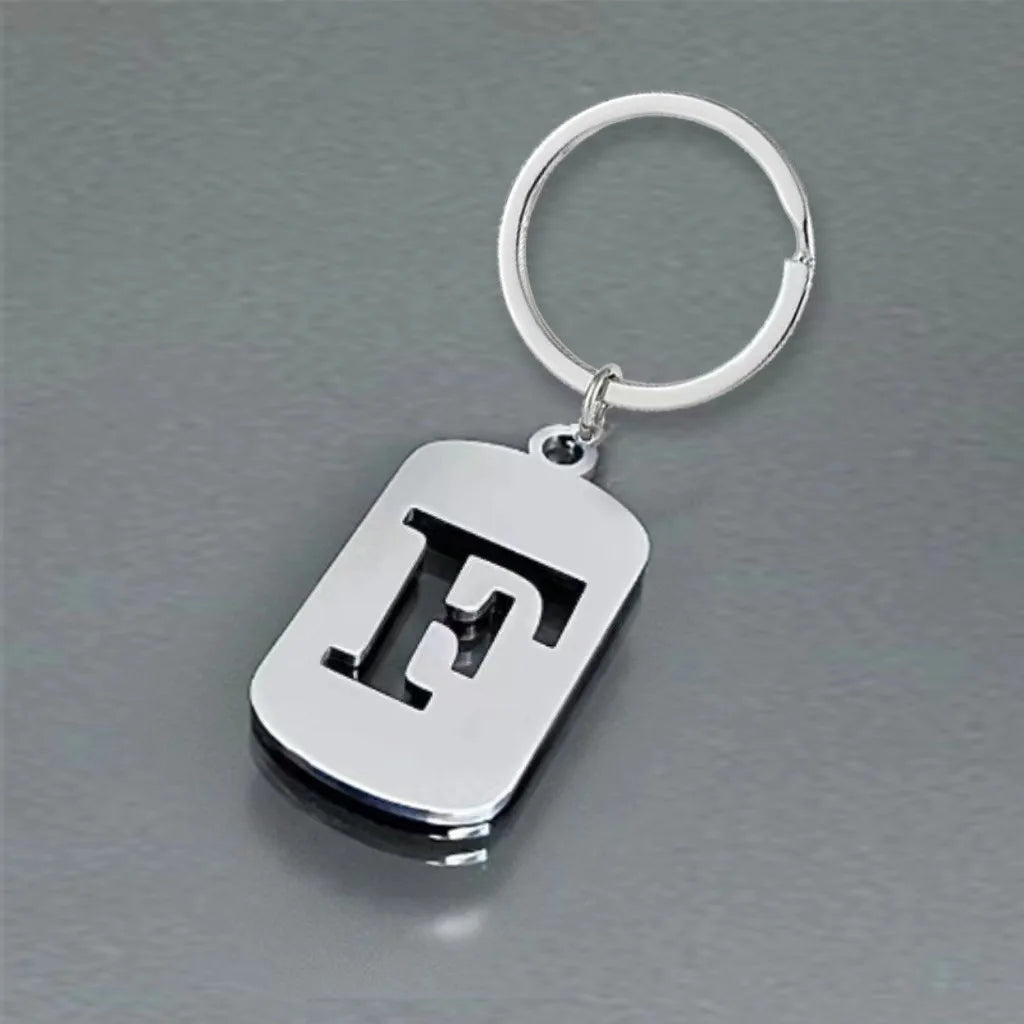 Stainless Steel Initial Letter Keychain – Men's Bag Pendant Letter Keychain PLUSH F